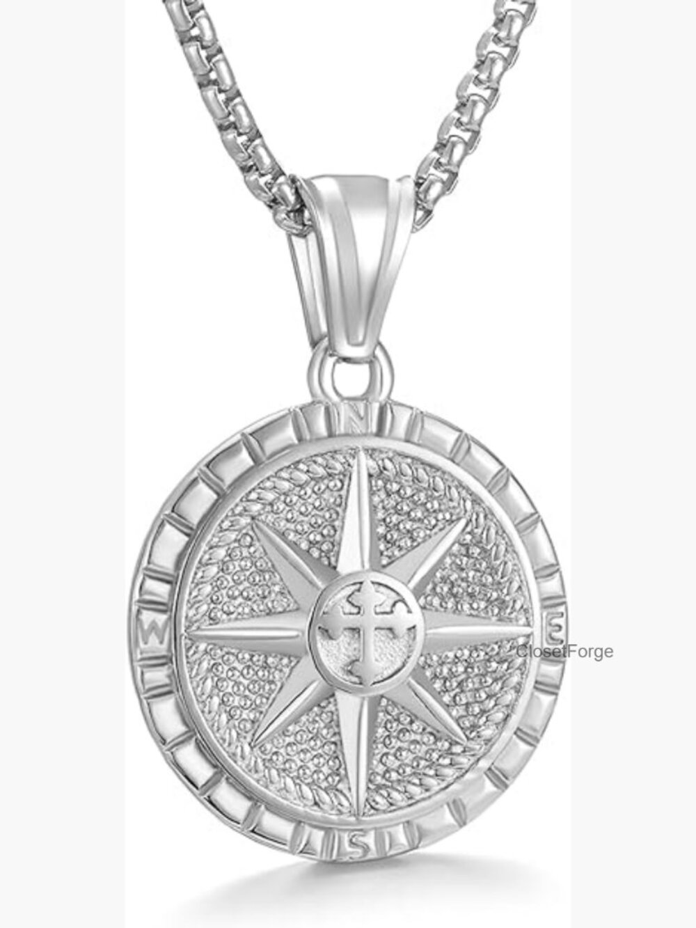 Vintage Compass Pendant Necklace Stainless Steel Men's